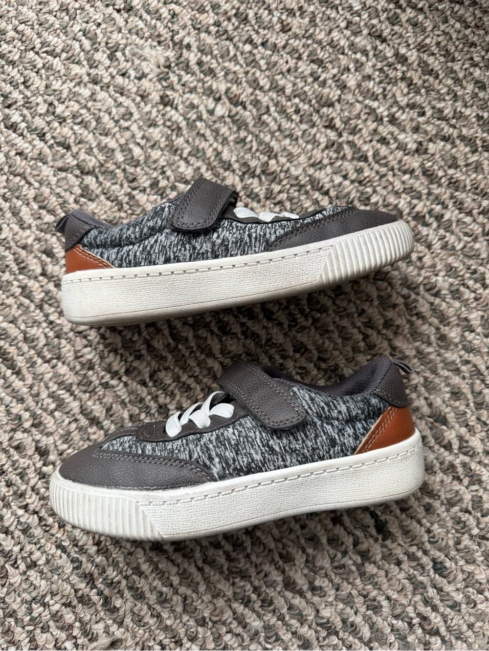 Carter's Gray Knit Sneakers with Brown Heel Accent